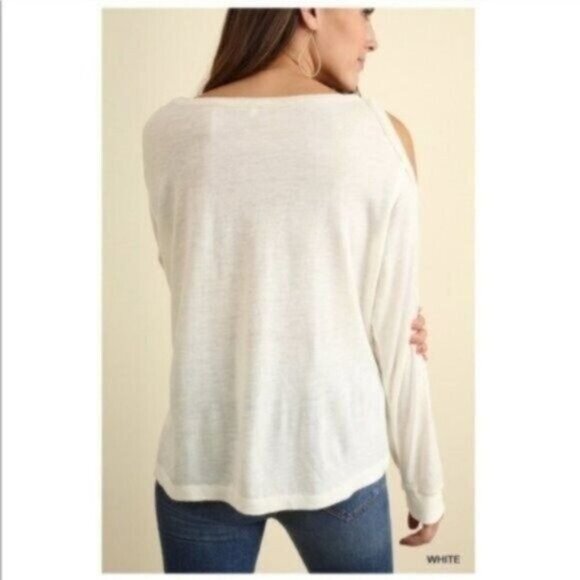 Umgee Cold Shoulder Casual Top Long Sleeve Women Size Small Boatneck Shirt - Picture 5 of 5